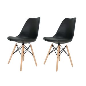 Conjunto Com 2 Cadeiras Saarinen Preta  Base Em Madeira