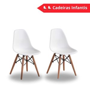 Conjunto Com 2 Cadeiras Eames Infantil Branca Base Em Madeira - Empório Tiffany