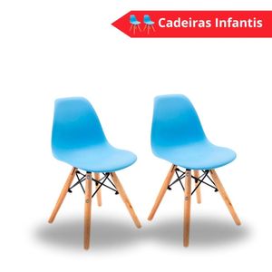 Conjunto Com 2 Cadeiras Eames Infantil Azul Claro Base Em Madeira - Empório Tiffany