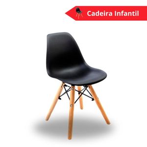 Cadeira Eames Infantil Preta Base Em Madeira - Empório Tiffany