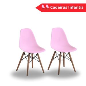 Conjunto Com 2 Cadeiras Eames Infantil Rosa Base Em Madeira - Empório Tiffany