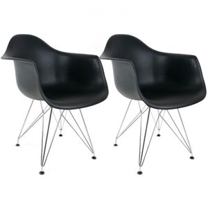 Conjunto Com 2 Cadeiras Eames Com Braço Eiffel Preta  Base Aço Cromado
