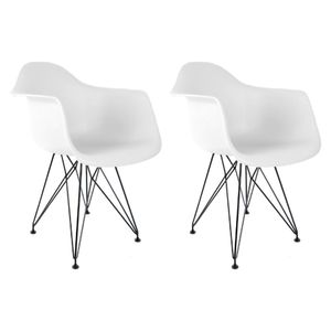 Conjunto Com 2 Cadeiras Eames Com Braço Eiffel Branco  Base Preta