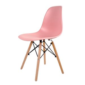 Cadeira Eames Rosa  Base Em Madeira