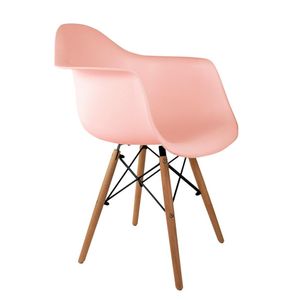 Cadeira Eames Com Braço Rosa  Base Em Madeira