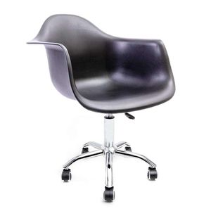 Cadeira com Braços Eames Preta  com Office Cromada