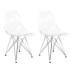 Conjunto Com 2 Cadeiras Eames Eiffel Transparente  Base Aço Cromado