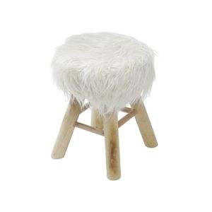 Banquinho Petit com Pelo Longo Creme Base Madeira