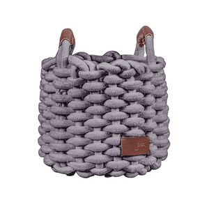 Cesto Corda Algodão Com Alça Em Couro Cinza 18X18cm - Yoi
