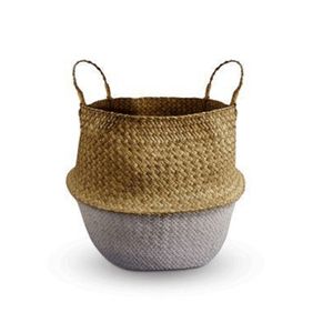 Cesto Seagrass Natural E Branco Com Alça G - Yoi