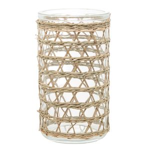 Vaso de Vidro e Fibra Natural 8,5cm x 15,5cm - Wolff