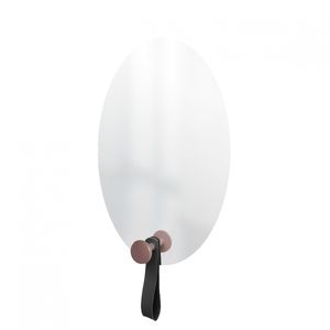 Espelho Funcional Hook Rosa Com Corino Preto  60x40 cm Oval