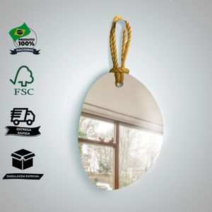 Espelho Decorativo Hole Alça Sisal Amarelo 60x45cm Orgânico