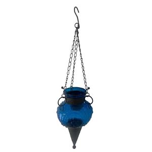 Porta Vela Suspenso Castiçal Cone Decorativo Vidro Azul