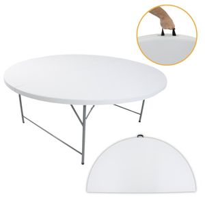 Mesa Dobrável Redonda 180cm Branca 8 Lugares Portátil e Resistente Multiuso com Alça para Transporte