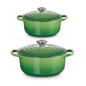 KIT LE CREUSET 2 PANELAS REDONDAS 24 E 26CM EM FERRO ESMALTADO VERDE BAMBU