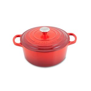Panela Redonda Signature  28 cm Golden Knob Vermelho Le Creuset Panela Redonda com Pegador 28 cm Vermelho Signature Le Creuset