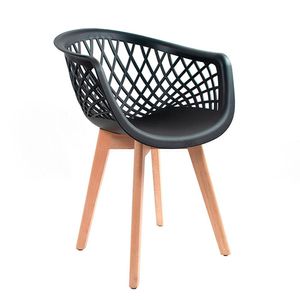 Cadeira De Jantar Cozinha Moderna Web Wood Com Base Madeira Preta