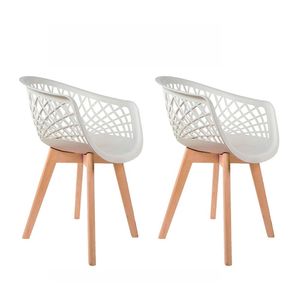 Conjunto 2 Cadeiras De Jantar Cozinha Moderna Web Wood Com Base Madeira Branca