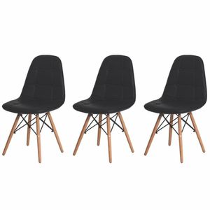 Conjunto 3 Cadeiras Estofadas De Jantar Cozinha Charles Eames Botonê Captonê Preta