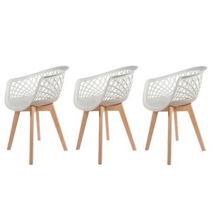 Conjunto 3 Cadeiras De Jantar Cozinha Moderna Web Wood Com Base Madeira Branca