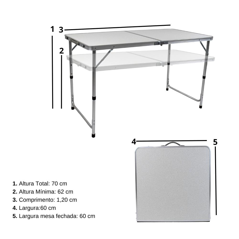 Mesa Portátil Dobrável Vira Maleta Com Alça Leve Praia Churrasco
