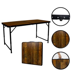 Mesa Portátil Dobrável Vira Maleta Com Alça Leve Praia Churrasco Camping 120x60 Wood