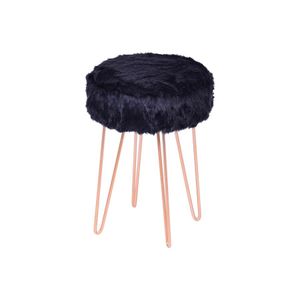 Banquinho Glamour Pelo Preta Base Metal