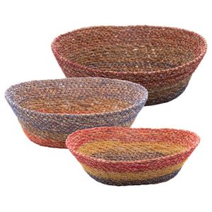 Conjunto 3 Cestas Ovais de Fibra Natural Multicolor