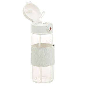 Garrafa de Vidro com Cinta e Canudo Pure Branca 500ml - Wolff
