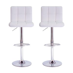 Conjunto 2 Banquetas Altas Estofadas Para Cozinha Balcão Bancada Ilha Giratória Gomos Branco