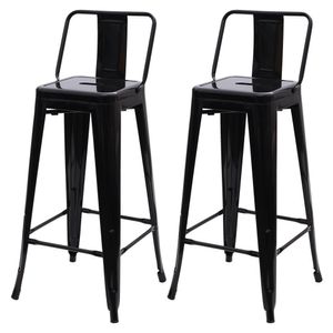 Conjunto 2 Banquetas Altas Com Encosto Para Cozinha Bar Bancada Balcão Tolix Iron Industrial Preto