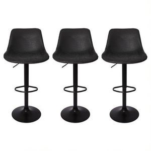Conjunto 3 Banquetas Altas Estofadas Para Cozinha Balcão Bancada Ilha Giratória Roma Preta Vintage