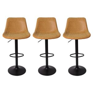 Conjunto 3 Banquetas Altas Estofadas Para Cozinha Balcão Bancada Ilha Giratória Roma Caramelo Vintage