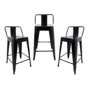 Conjunto 3 Banquetas Médias 61cm Com Encosto Para Cozinha Bar Bancada Balcão Tolix Iron Industrial Preto