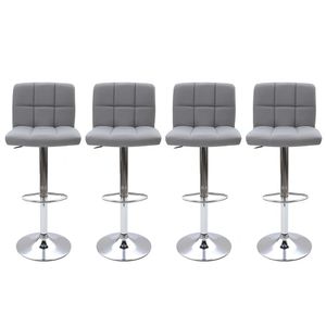 Conjunto 4 Banquetas Altas Estofadas Para Cozinha Balcão Bancada Ilha Giratória Gomos Cinza