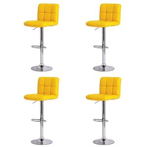 Conjunto 4 Banquetas Altas Estofadas Para Cozinha Balcão Bancada Ilha Giratória Gomos Amarelo