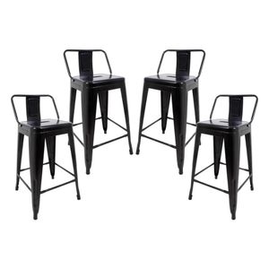 Conjunto 4 Banquetas Médias 61cm Com Encosto Para Cozinha Bar Bancada Balcão Tolix Iron Industrial Preto