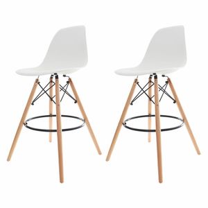 Conjunto 2 Banquetas Altas Para Cozinha Americana Bancada Balcão Charles Eames Eiffel Base Madeira Branco