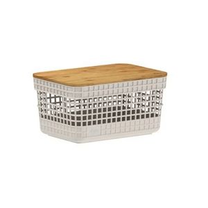 Cesto Organizador Grid Com Tampa Bambu Bege 2.5L 20.5X14.5X10.6Cm - Ou