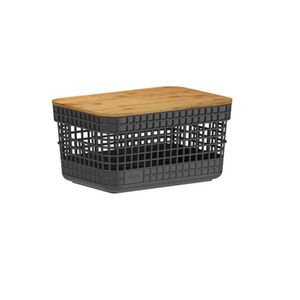 Cesto Organizador Grid Tampa Bambu Preto 2.5 Litros 20.5X14.5X10.6Cm - Ou