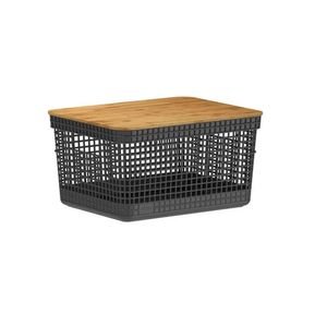 Cesto Organizador Grid Tampa Bambu Preto 8 Litros 29X23x15.6Cm - Ou