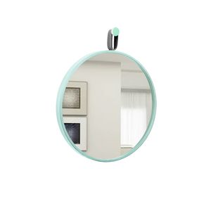 Espelho Decorativo Short Strip Verde Alça Corino Preto 40 cm Redondo
