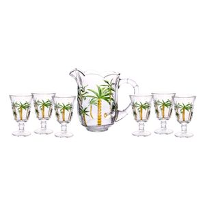 Jogo Jarra com 6 Taças de Cristal Palm Hand Painting