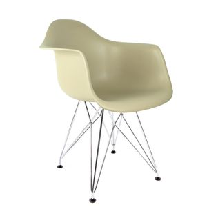 Cadeira Eames Com Braço Eiffel Creme  Base Aço Cromado