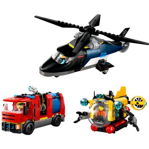 LEGO® City - Helicóptero, caminhão de bombeiros e submarino
