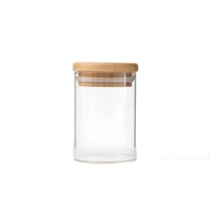 Pote de Mantimento 110Ml de Vidro em Bambu Redondo Flat