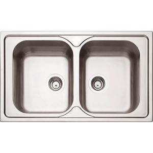 Cuba de Sobrepor Tramontina Marea 2C 34 em Aço Inox Acetinado e Válvula 86 x 50 cm com 2 Cubas