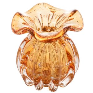 Vaso Wolff Italy de Vidro Âmbar e Dourado 10cm x 11cm