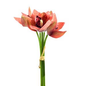 Ramalhete Cymbidium X5 Flores Laranja 22Cm - Bela Flor